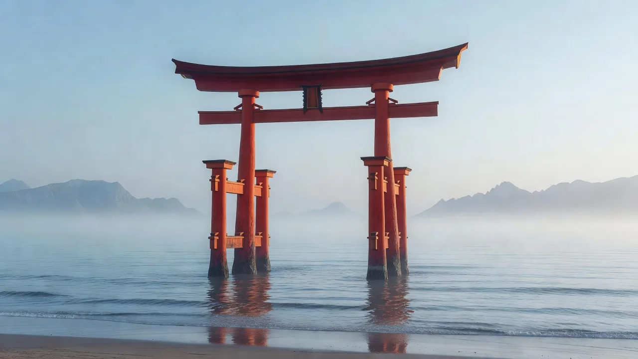 干潮時の鳥居と海